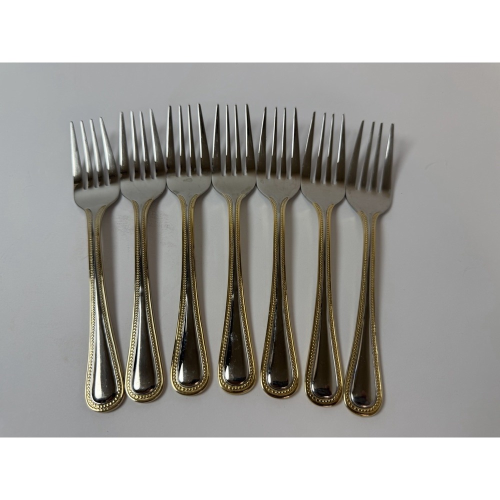 Wallace Gold Royal Bead Stainless Steel 7 Salad Forks Flatware